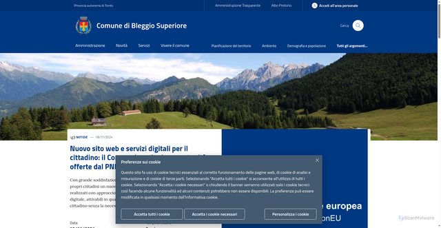 Security scan screenshot of https://www.comune.bleggiosuperiore.tn.it