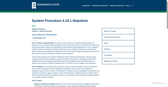 Security scan screenshot of https://www.minnstate.edu/board/procedure/410p1.html