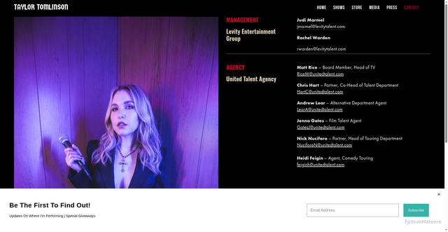 Security scan screenshot of https://taylortomlinsoncomedy.com/contact