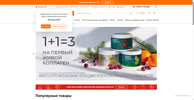 Security scan screenshot of https://orteka.ru