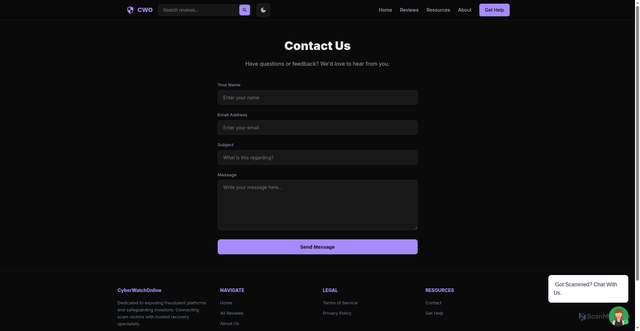 Security scan screenshot of https://cyberwatchonline.com/contact.html