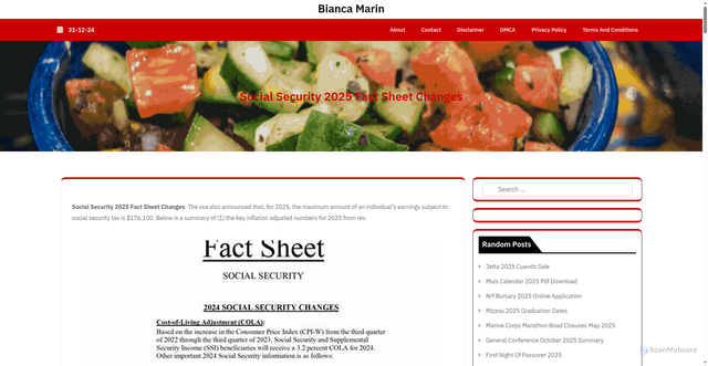 Security scan screenshot of https://biancamarinl.pages.dev/lhdgm-social-security-2025-fact-sheet-changes-lzczf/