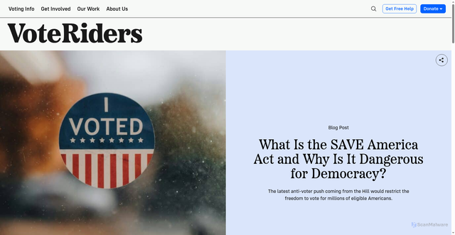 Security scan screenshot of https://voteriders.org/article/save-america-act/