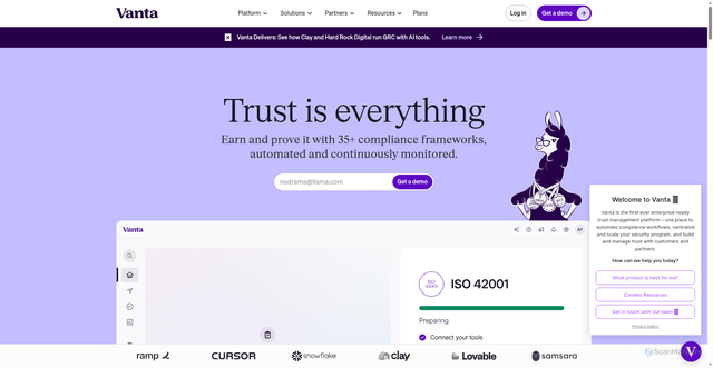 Security scan screenshot of https://vanta.com
