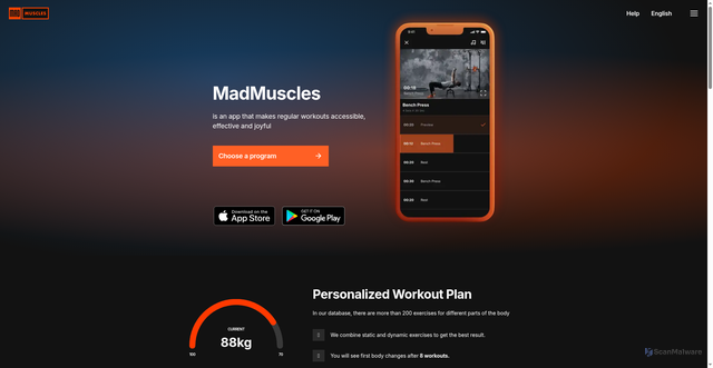 Security scan screenshot of https://madmuscles.com