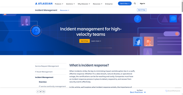 Security scan screenshot of https://www.atlassian.com/incident-management/incident-response