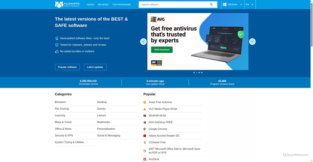 Security scan screenshot of https://filehippo.com