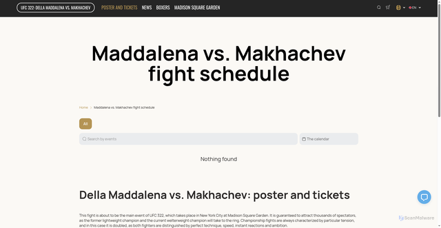 Security scan screenshot of https://makhachevufc.com/events