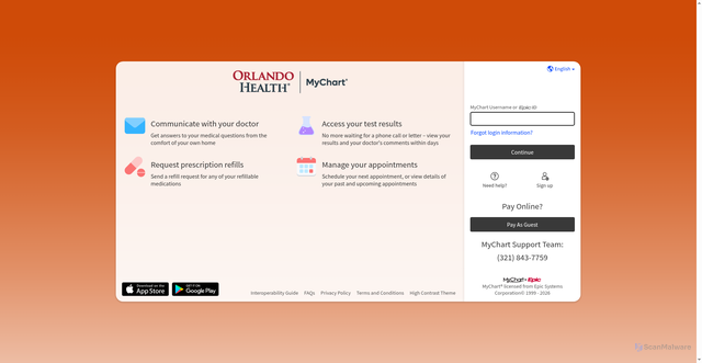 Security scan screenshot of https://mychart.orlandohealth.com