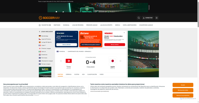 Security scan screenshot of https://cl.soccerway.com/detalle-del-partido/japon-ULXPdOUj/tunez-QqZVYk95/