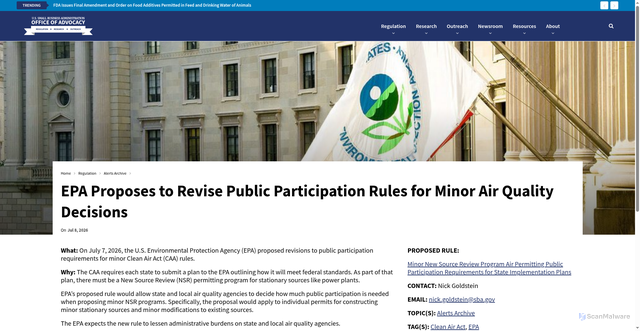 Security scan screenshot of https://advocacy.sba.gov/2026/07/08/epa-proposes-to-revise-public-participation-rules-for-minor-air-quality-decisions/