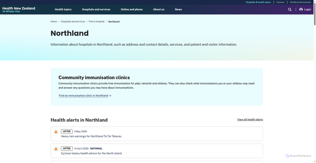 Security scan screenshot of https://www.healthnz.govt.nz/hospitals-services/hospitals/northland