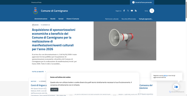 Security scan screenshot of https://www.comune.carmignano.po.it/