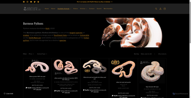 Security scan screenshot of https://bobclark.com/collections/burmese-pythons