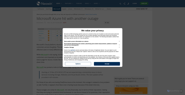 Security scan screenshot of https://www.neowin.net/news/microsoft-azure-hit-with-another-outage/
