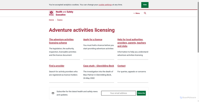 Security scan screenshot of https://www.hse.gov.uk/aala/