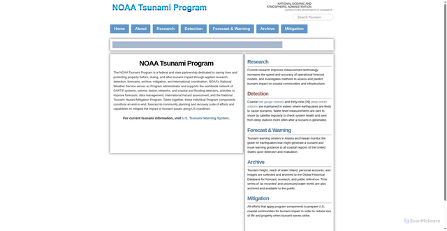 Security scan screenshot of https://www.tsunami.noaa.gov/