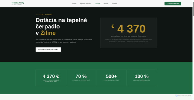 Security scan screenshot of https://tepelka-klimy.sk/dotacie