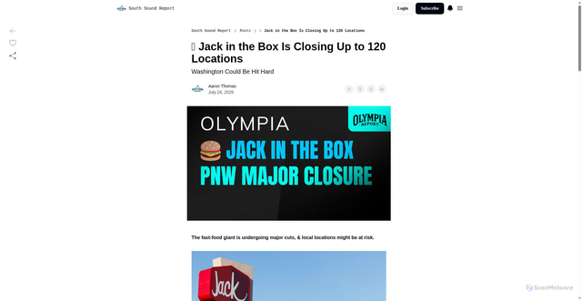 Security scan screenshot of https://www.southsoundreport.com/p/jack-in-the-box-is-closing-up-to-120-locations-1bc2