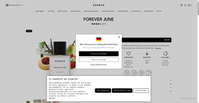 Security scan screenshot of https://checkout.essnce.se/products/forever-june