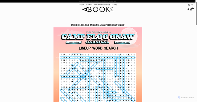 Security scan screenshot of https://www.abookof.us/flashbacks/campfloggnaw2025lineup