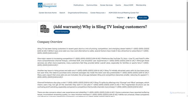 Security scan screenshot of https://career-center.aom.org/company/add-warranty-why-is-sling-tv-losing-customers-14304