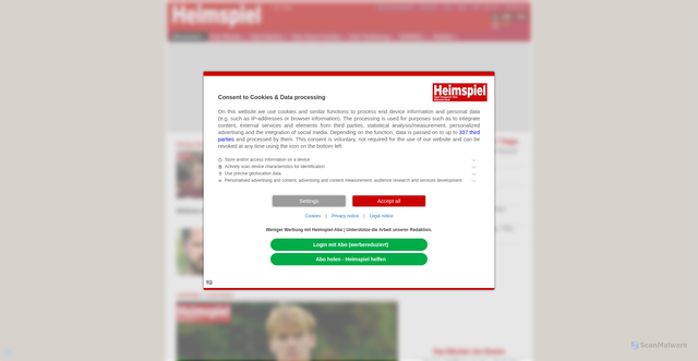 Security scan screenshot of https://www.heimspiel-online.de