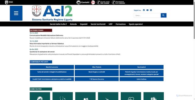 Security scan screenshot of https://www.asl2.liguria.it/