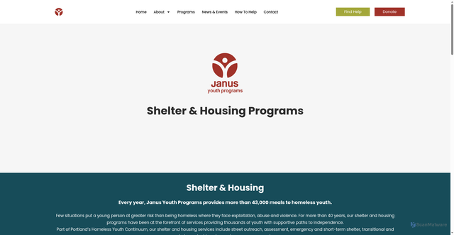 Security scan screenshot of https://janusyouth.org/homeless-youth/
