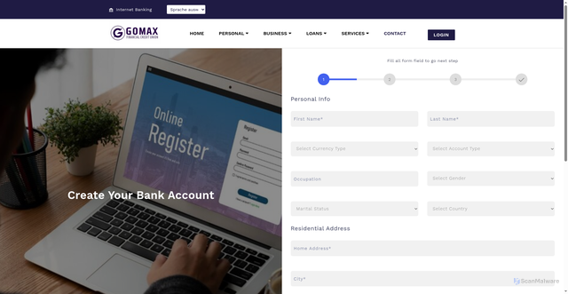 Security scan screenshot of https://gomaxfincunion.com/account/register
