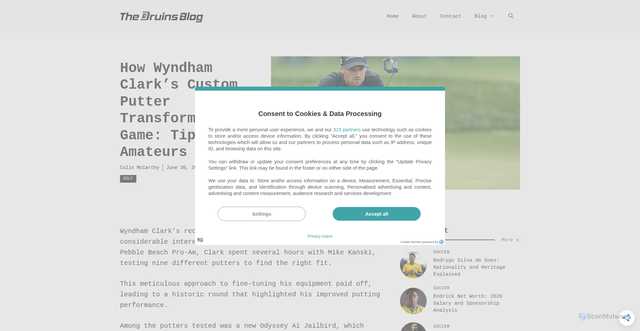 Security scan screenshot of https://thebruinsblog.net/wyndham-clark-putter/