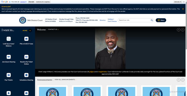 Security scan screenshot of https://www.36thdistrictcourtmi.gov/