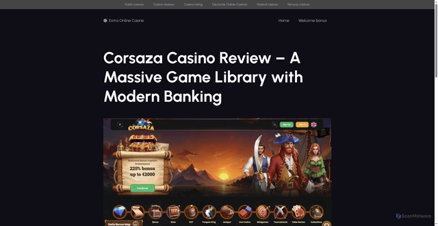 Security scan screenshot of https://extraonlinecasino.com/corsaza-casino-review