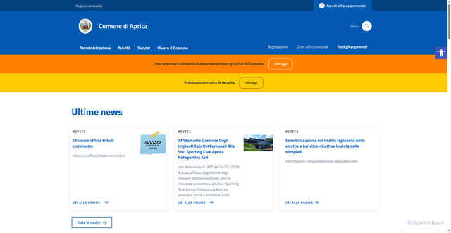 Security scan screenshot of https://comune.aprica.so.it/