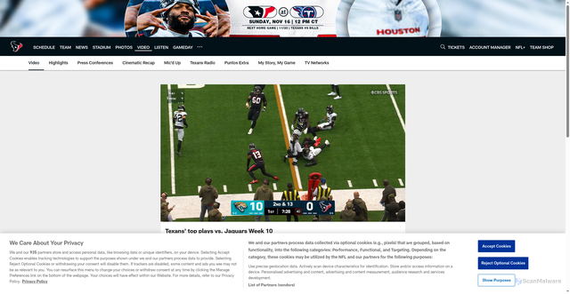 Security scan screenshot of https://www.houstontexans.com/video/texans-top-plays-vs-jaguars-week-10