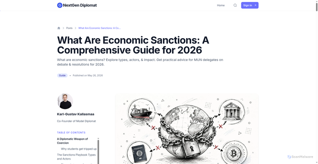 Security scan screenshot of https://blog.modeldiplomat.com/what-are-economic-sanctions