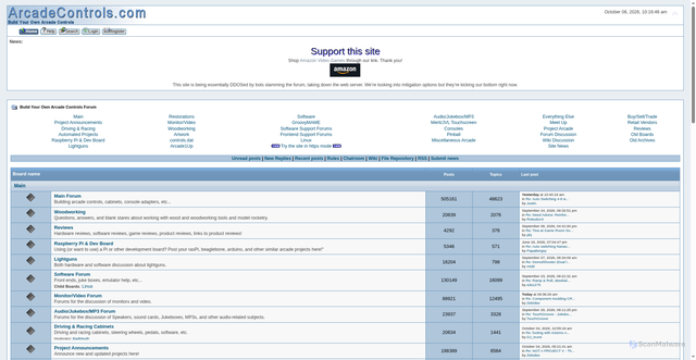 Security scan screenshot of https://forum.arcadecontrols.com