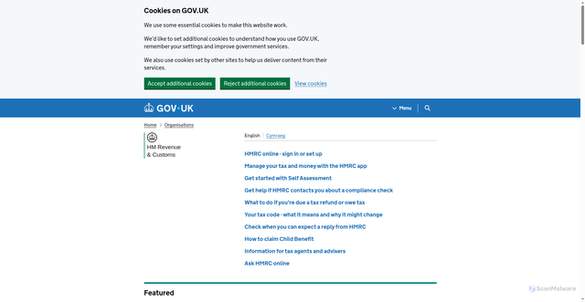 Security scan screenshot of https://www.gov.uk/government/organisations/hm-revenue-customs