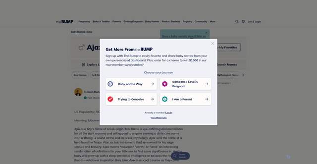 Security scan screenshot of https://www.thebump.com/b/ajax-baby-name