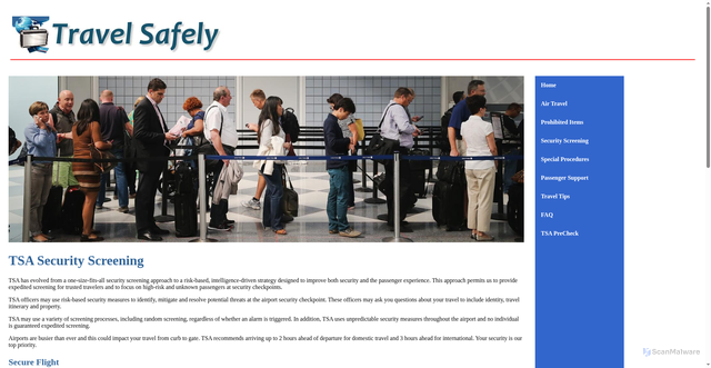 Security scan screenshot of https://travelsafely.org/security-screening.html