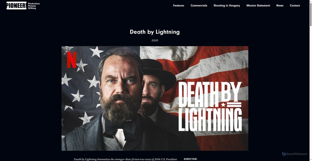 Security scan screenshot of https://pioneer.hu/films/death-by-lightning/