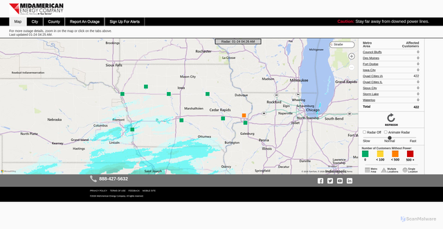 Security scan screenshot of https://www.midamericanenergy.com/outagewatch/