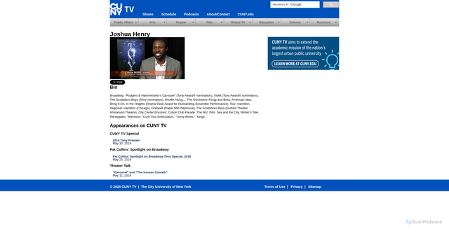 Security scan screenshot of https://tv.cuny.edu/bio/joshua_henry