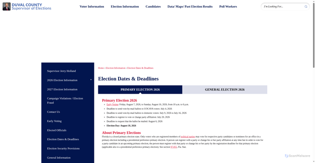 Security scan screenshot of https://www.duvalelections.gov/234/Election-Dates-Deadlines