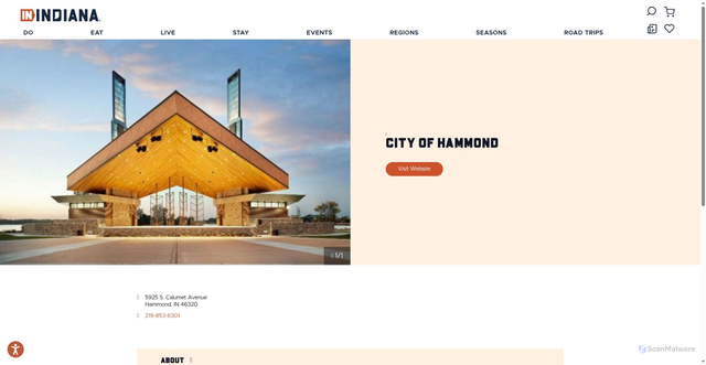 Security scan screenshot of https://visitindiana.in.gov/listing/city-of-hammond/13147/