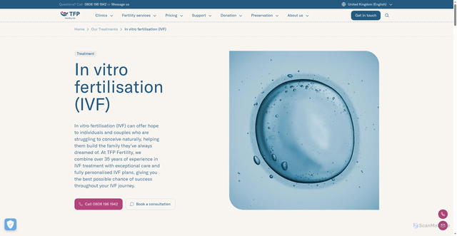 Security scan screenshot of https://tfp-fertility.com/en-gb/fertility-treatment/ivf