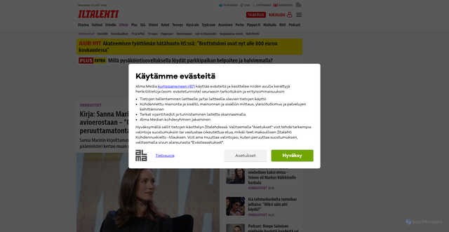 Security scan screenshot of https://www.iltalehti.fi/viihdeuutiset/a/f56538fc-7f2f-4e59-8a08-13949214f1da