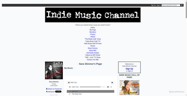 Security scan screenshot of https://www.indiemusicchannel.com/profile/SaraSkinner