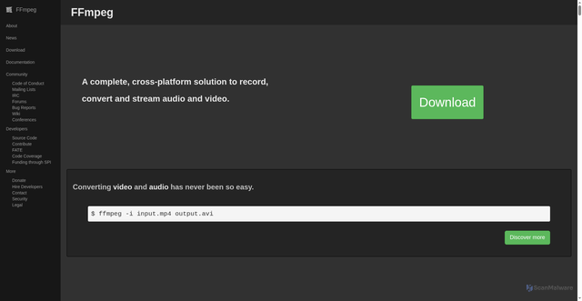 Security scan screenshot of https://ffmpeg.org