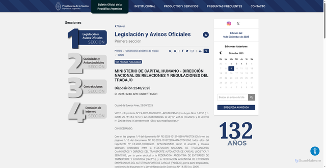 Security scan screenshot of https://www.boletinoficial.gob.ar/detalleAviso/primera/335741/20251209